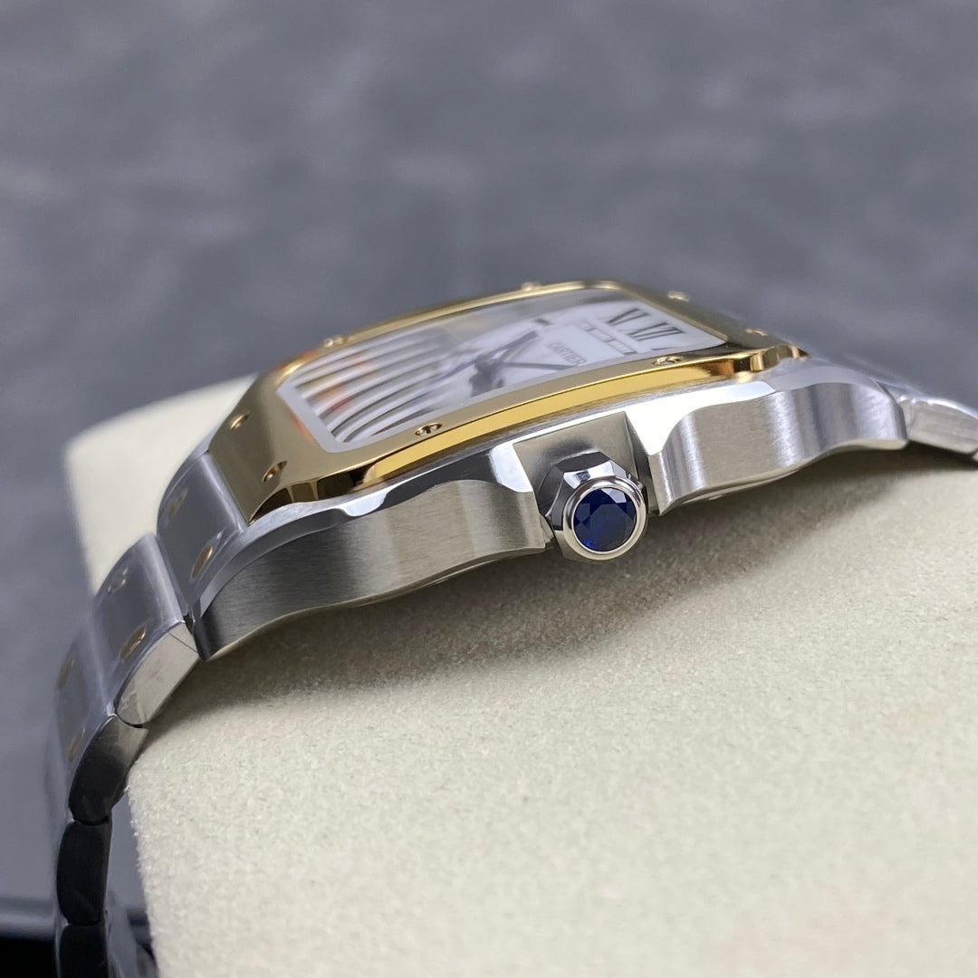 Cartier Santos Two Tone White Dial Steel Belt