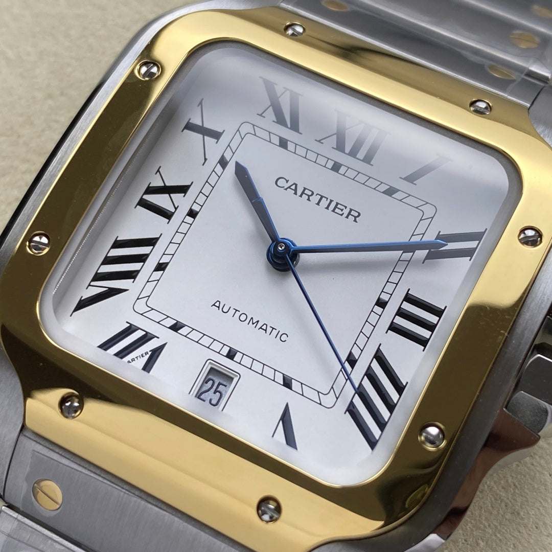 Cartier Santos Two Tone White Dial Steel Belt
