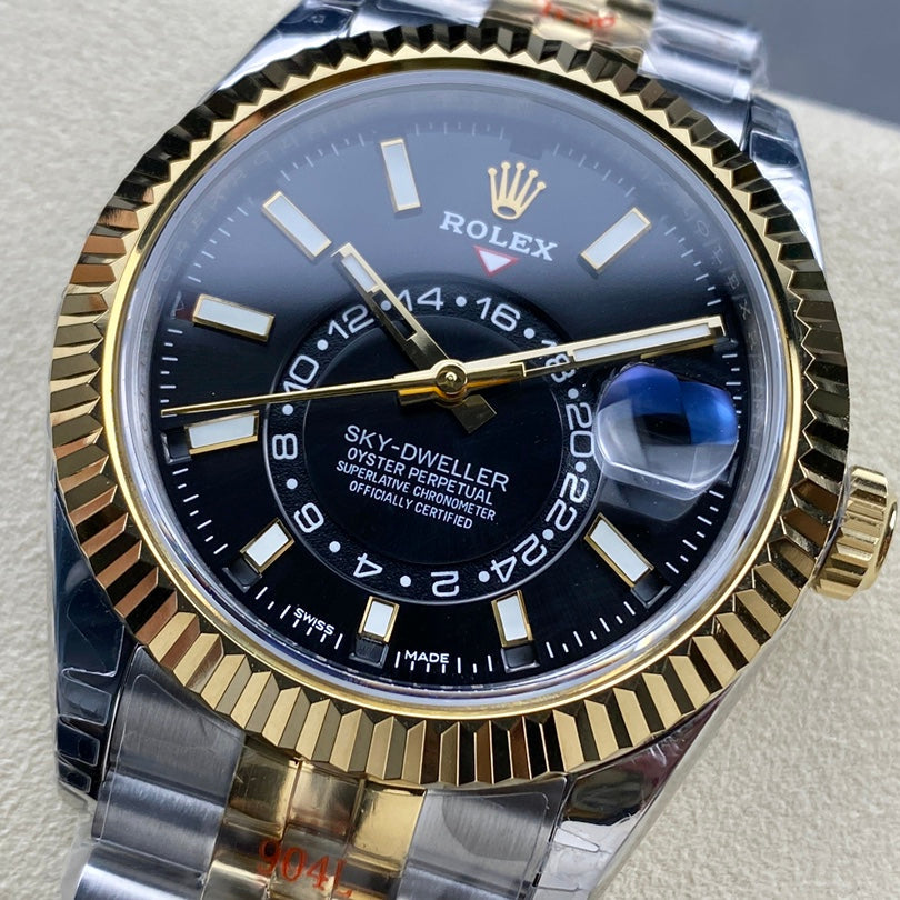 Rolex Sky Dweller Two Tone Black Dial Jubilee