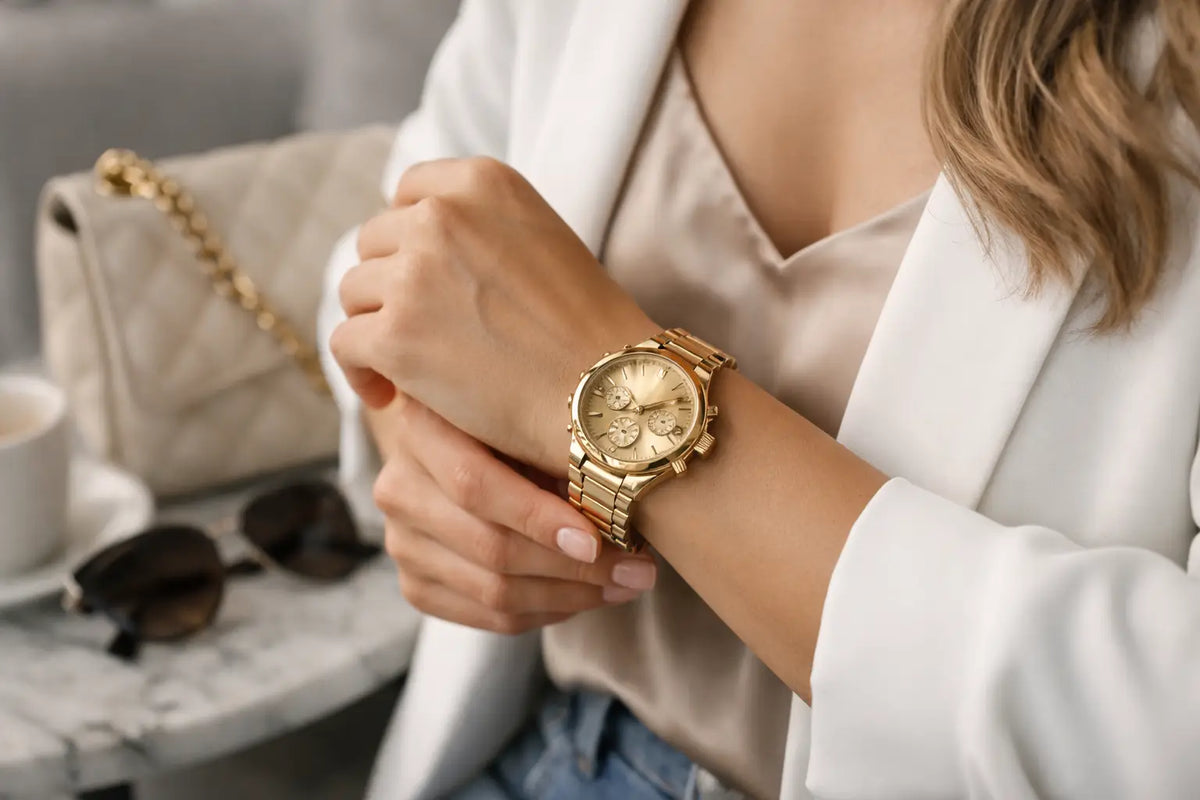 Cómo combinar un reloj dorado de mujer con estilo