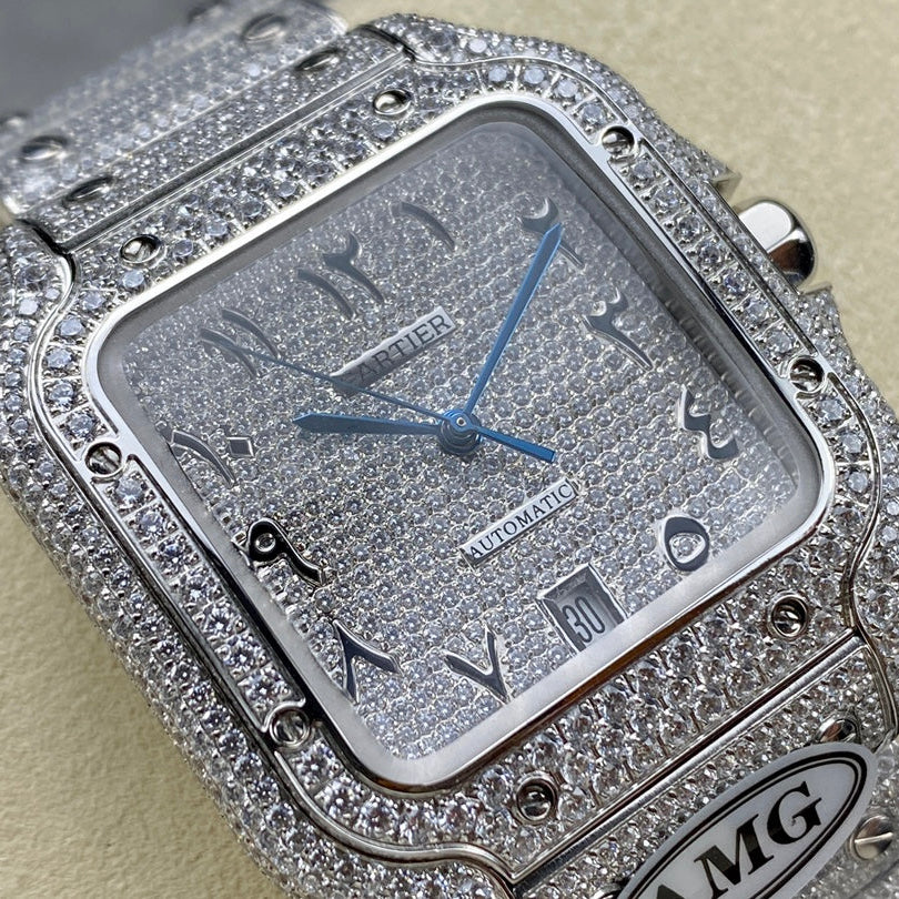 Cartier VVS Moissanite Silver Arab Dial