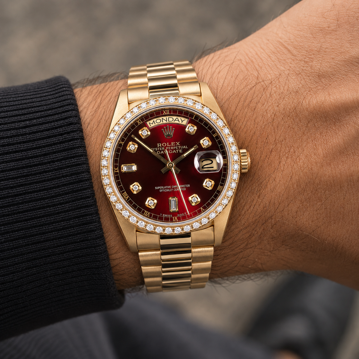 Rolex "Day Date Gold Red Face Diamond
