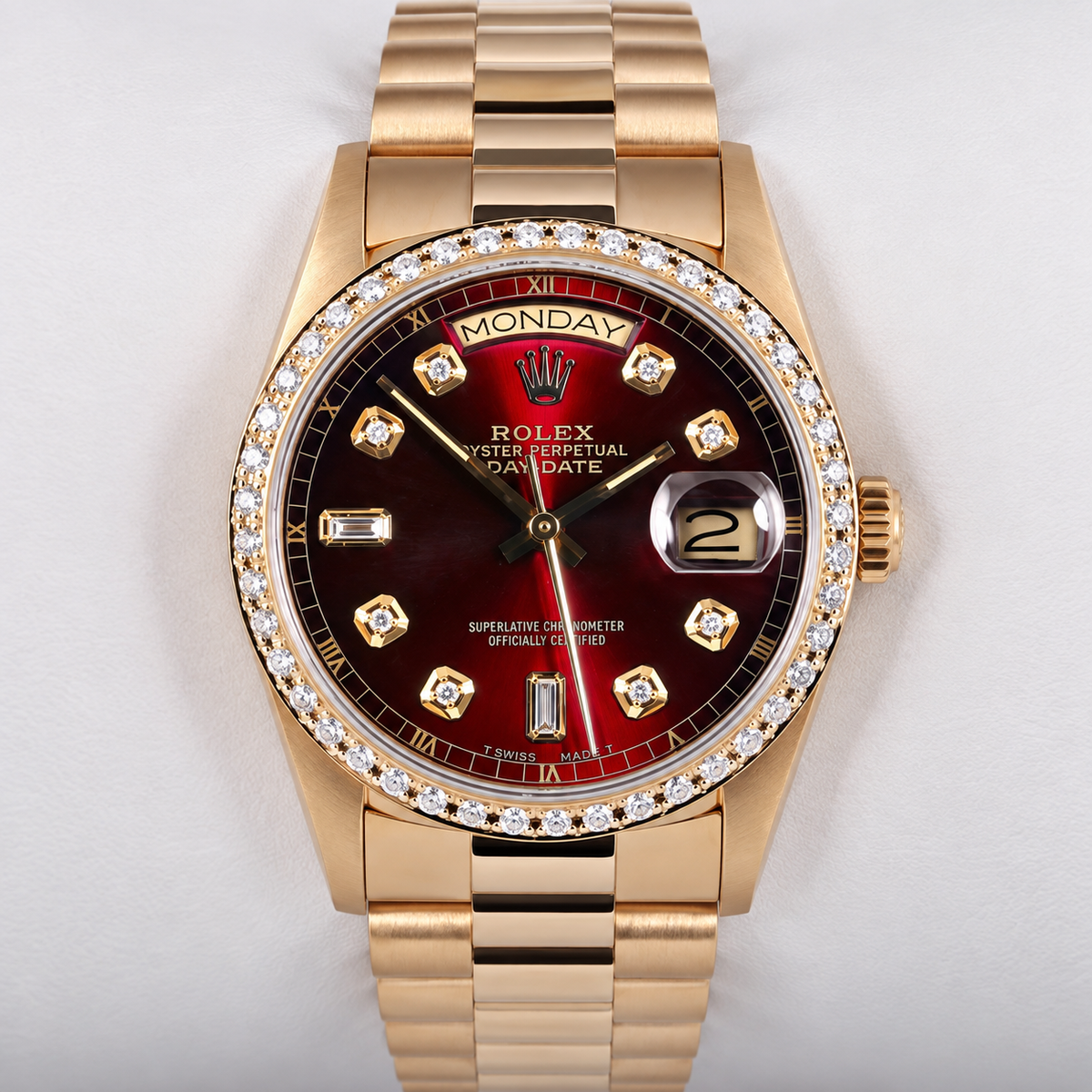 Rolex "Day Date Gold Red Face Diamond