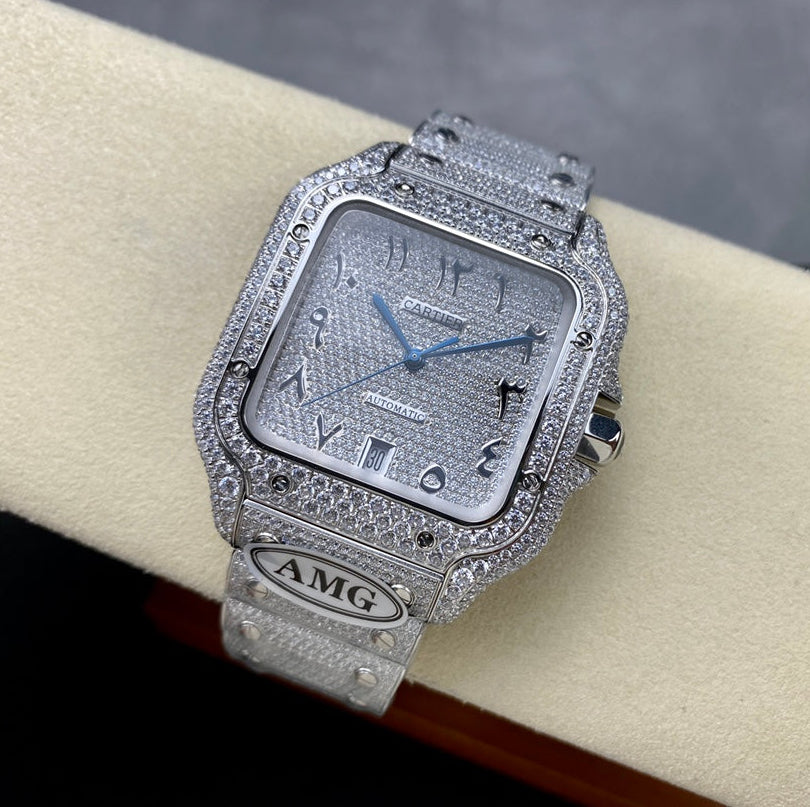 Cartier VVS Moissanite Silver Arab Dial