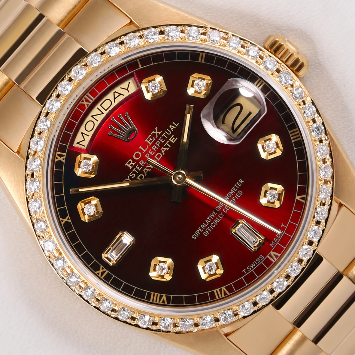 Rolex "Day Date Gold Red Face Diamond