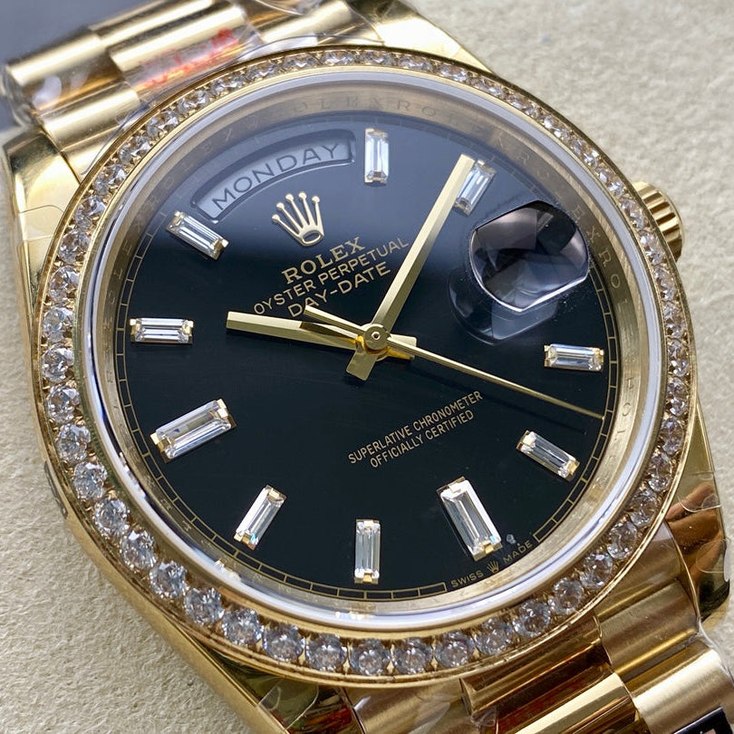 Rolex "Day Date Gold Black dial with Diamond
