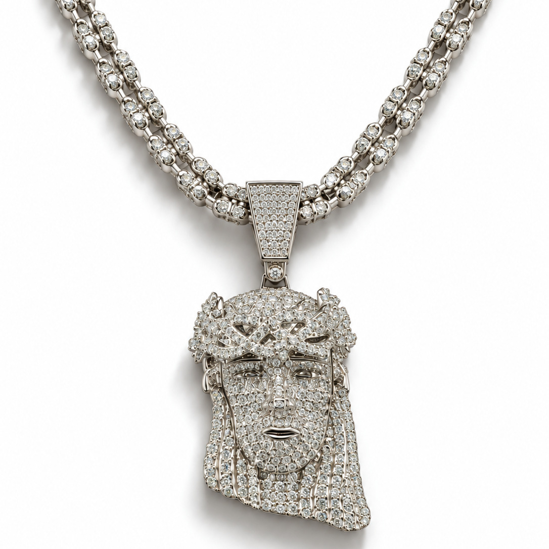 Pendant Cara Jesus Plata VVS Moissanite
