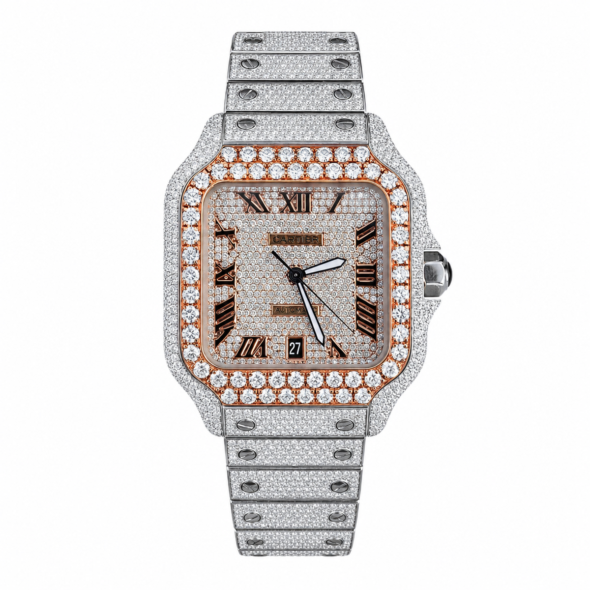 Cartier VVS Moissanite Two tone Rose Roman Dial