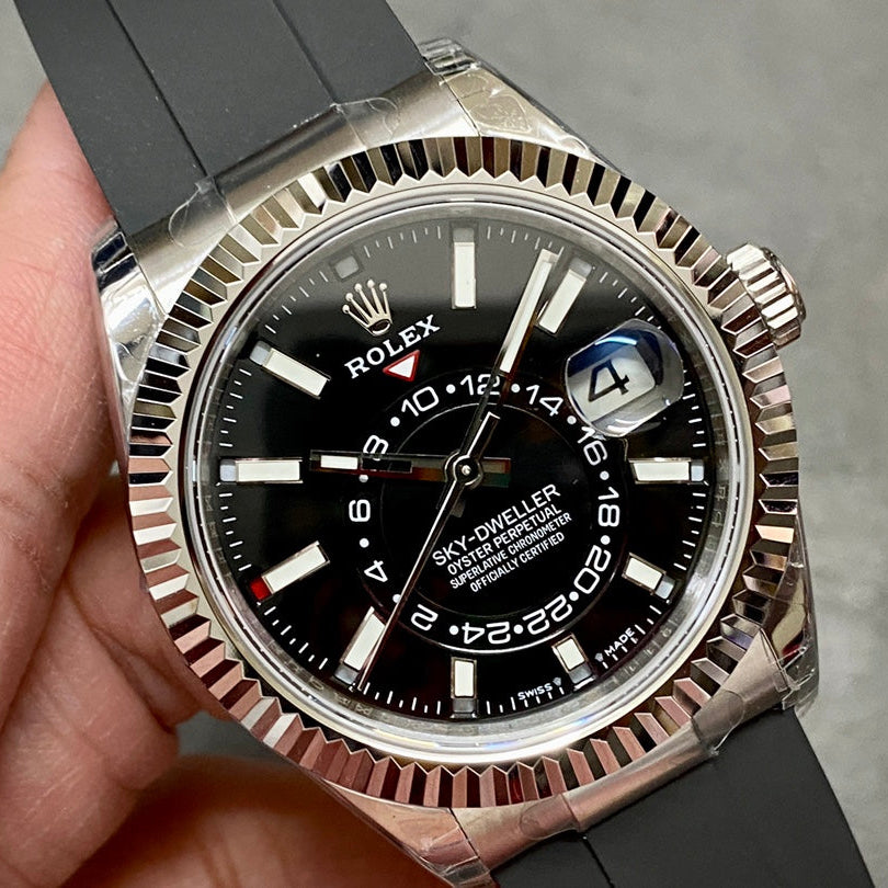 Rolex Sky Dweller Silver Black Oyster Flex