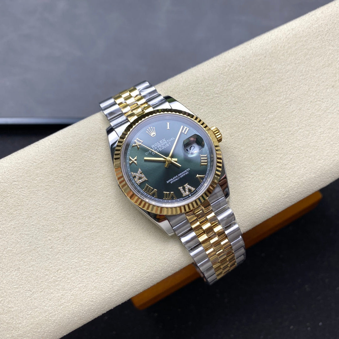 Rolex "Date Just Two Tone Green Dial Woman